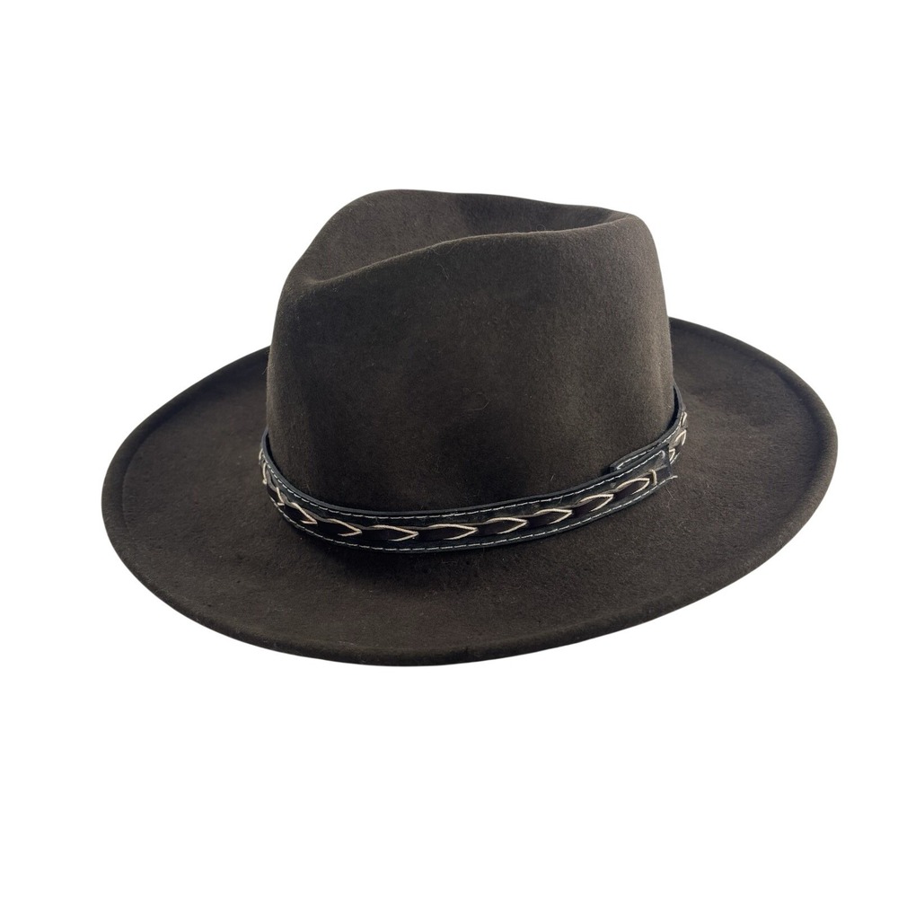 VTG Woolrich Wool Outback Fedora Hat Brown XL Leather Band Western Cowboy
